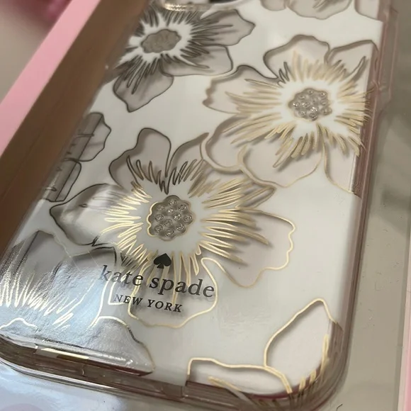 Kate Spade iPhone 13 clear transparent gold silver floral phone case new NWT - Picture 8 of 13